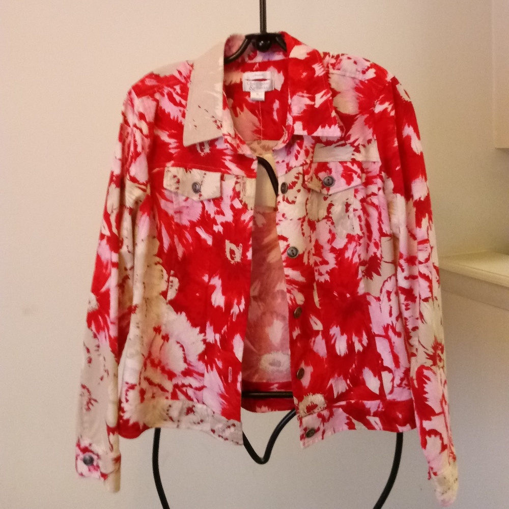Christopher &Banks Floral Print Jean Jacket Size M